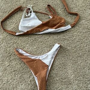 Two-Tone White and Rust Brown Women's Bikini Set